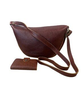 Portland Leather Brown Crossbody Saddle Bag size medium with Card Wallet
